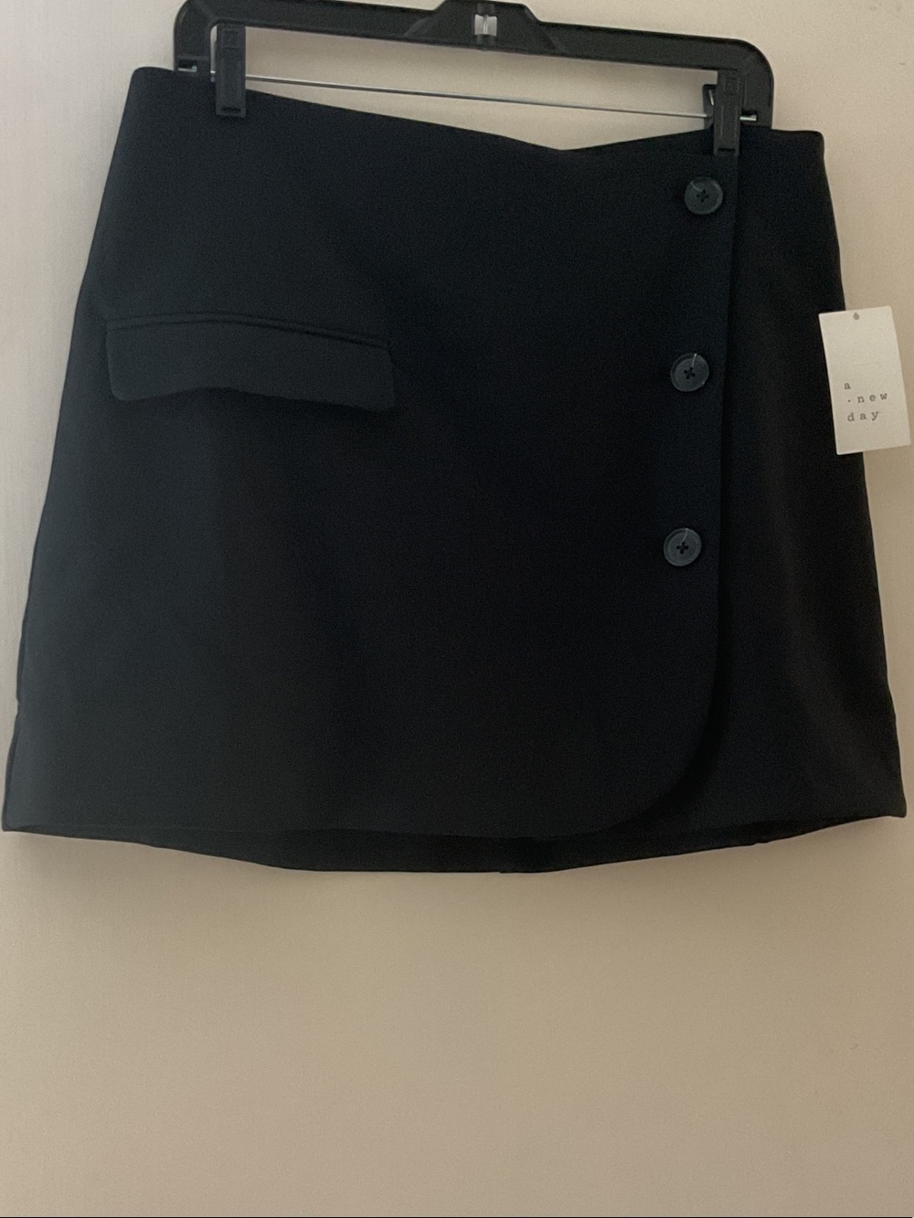 a new day Black Wrap-Front Mini Skirt with Button Detail